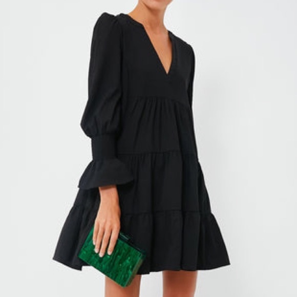 Pomander Place Tuckernuck Crepe Kenzo Mini Dress Tiered Long Sleeve Black Small - Picture 5 of 15